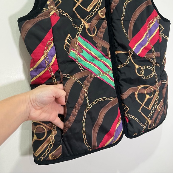 Ralph Lauren Crest-Patch Diamond-Quilted Vest Black Reversible Equestrian Sz L - Picture 8 of 10